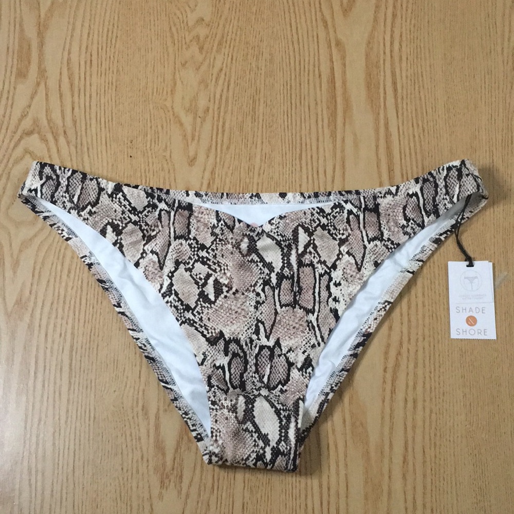 B3 New Shade & Shore Swimsuit Bikini Bottoms Snake Print Tan Size Large